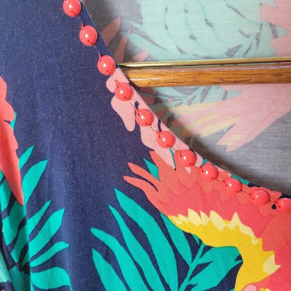 Ruby Rd. Tank Top Tunic Blouse Shirt Womens SZ 2XL Stretch Tropical Floral Birds - Picture 5 of 10